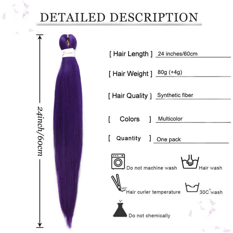 LUPU Purple Ombre Giant Braided Hair Extensions 24 Inch Pre-Stretched High-Temperature Synthetic Fiber for Easy Styling