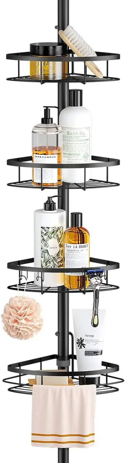 Corner Shower Caddy Tension Pole,Rustproof Bathroom Organizer Corner,Adjustable Shelf for Inside Shower