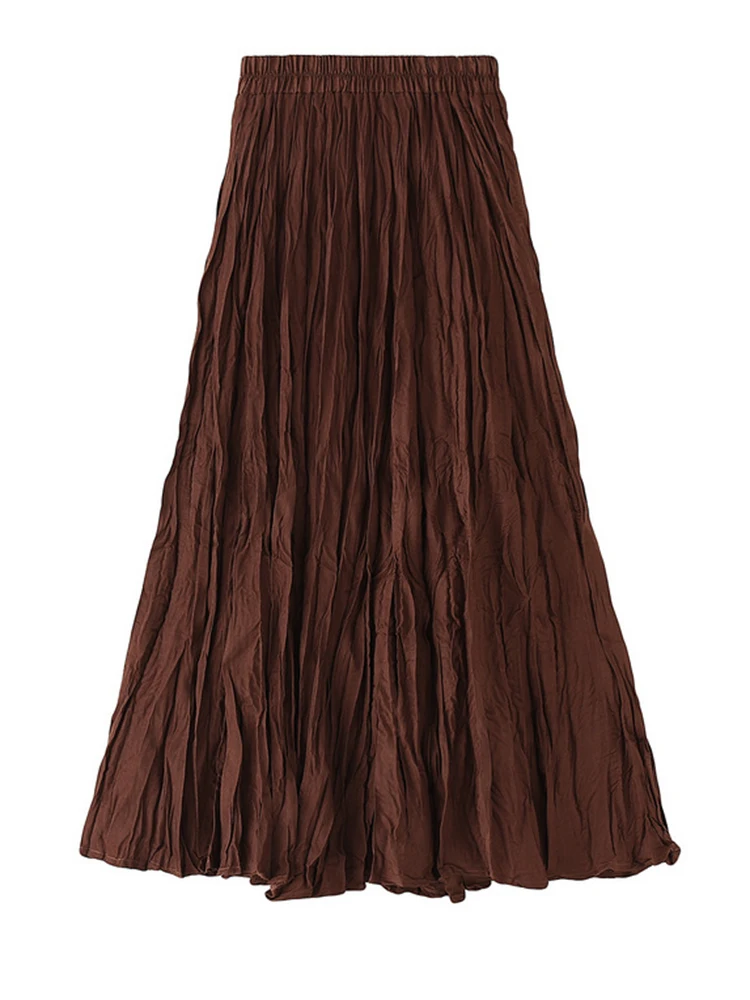 EAM مرونة عالية الخصر النبيذ الأحمر مطوي أنيقة ألف خط نصف الجسم تنورة المرأة موضة المد جديد ربيع الخريف 2025 1DJ0437