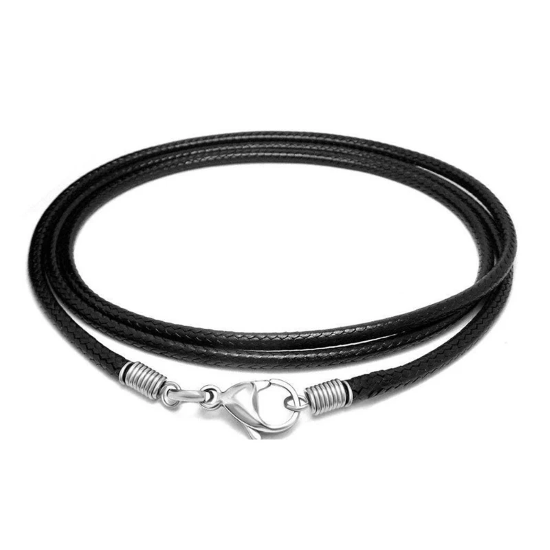 Braided Black Leather Necklace Cord with Stainless Steel Clasp - 2mm