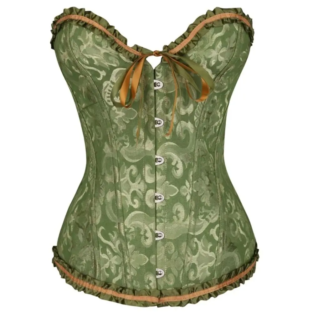 XS-6XL Bustier Corset Beautiful Vintage Floral Waist Cincher G-String Lace-up Overbust Boned Bustiers Top Women
