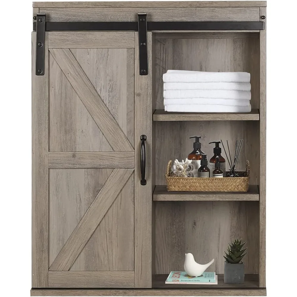 Rustic-Wooden-Wall-Mounted-Storage-Cabinet-With-Sliding-Barn-Door ...