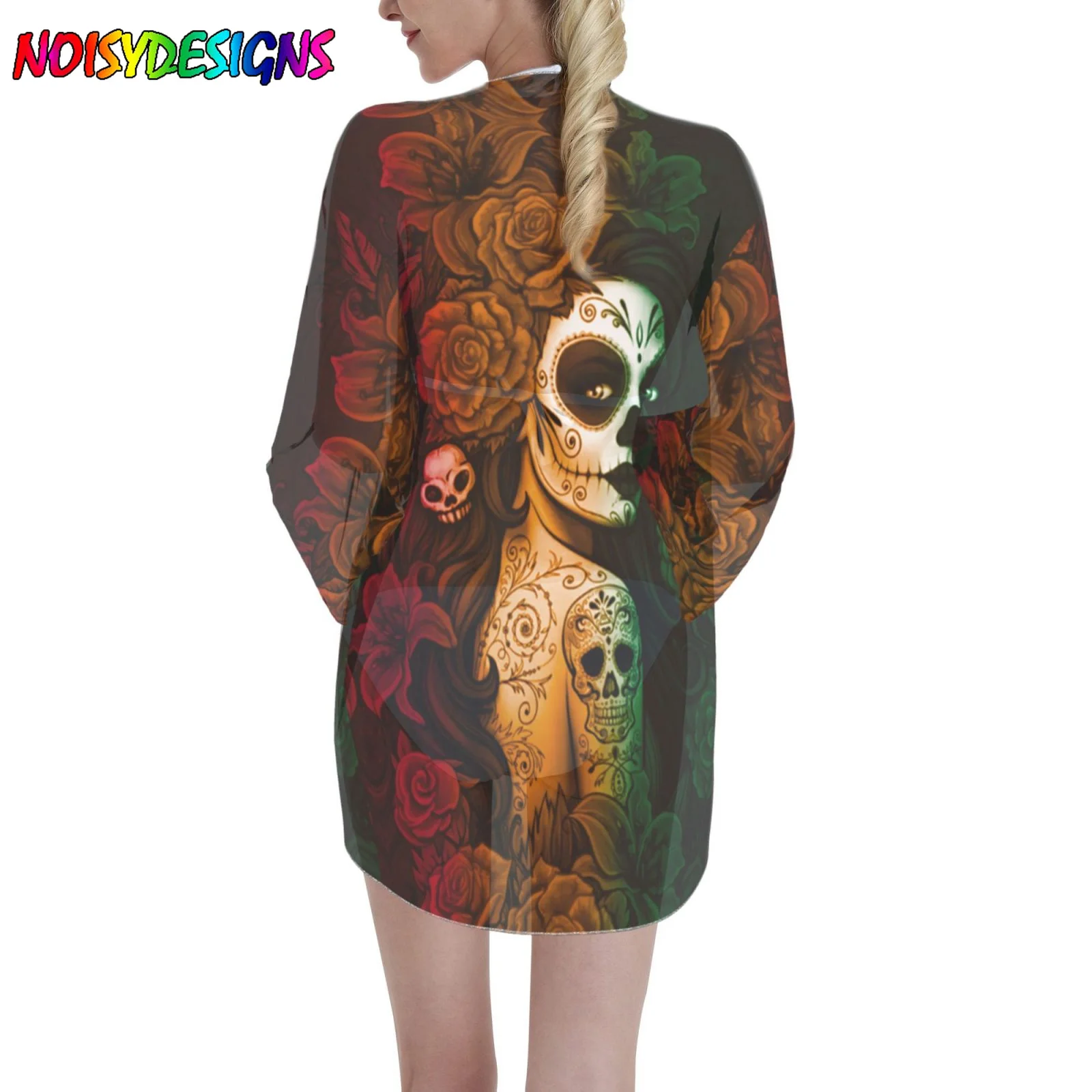 

NOISYDESIGNS Women Beach Cardigan Day Of The Dead Sugar Skull Girls Print Summer Sexy Blouse Kimono Casual Loose Holiday Shirt