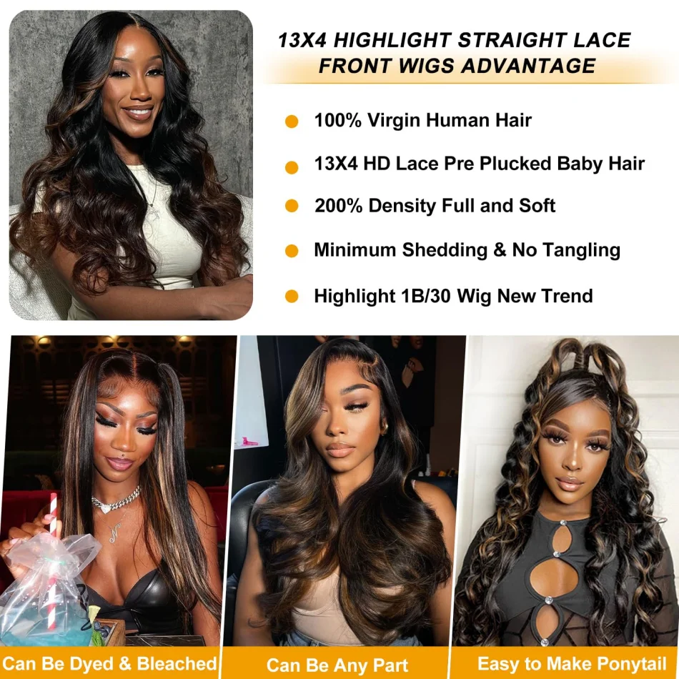 P1B30 Highlight Human Hair Wigs 13X6 Hd Lace Frontal Wig 250 Density Body Wave Lace Front Wigs Brazilian 30 Inch For Black Women