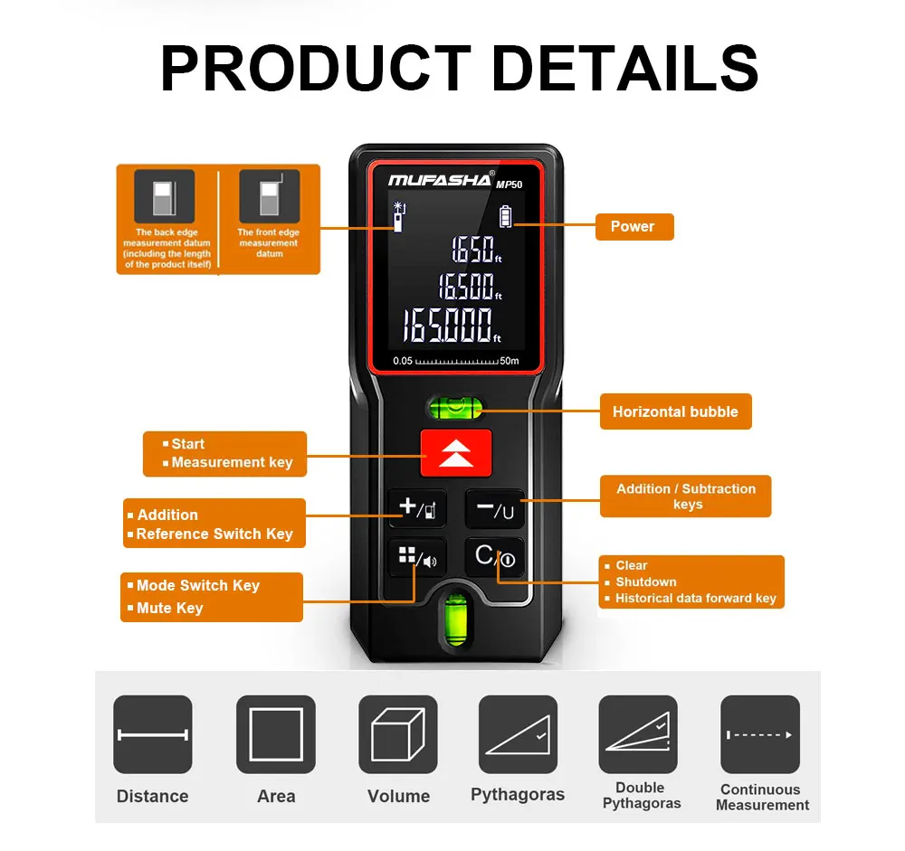 MUFASHA MP Series 50M 70M 100M Laser Rangefinder Laser Rangefinder Distance Meter Laser Digital Electronic Tape Measures oscilloscope mini