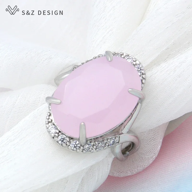 S&Z DESIGN New Fashion Luxury Egg Shape Oval Cubic Zirconia Rings For Women Wedding Party Trendy 585 Rose Gold Color Jewelry