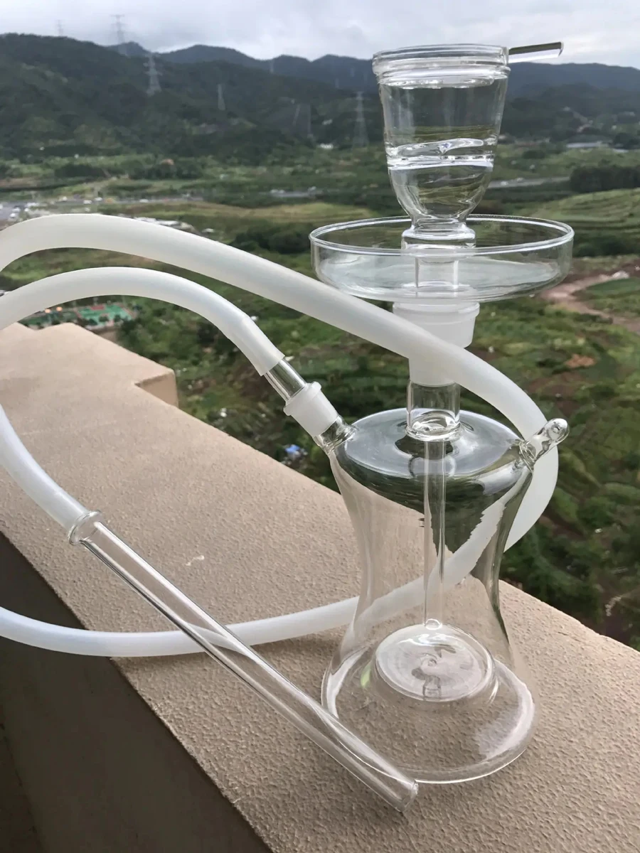 Top Quality Smoking glass Material Vase Hookah Pipe With Led Light silicone Hose Glass Hookah Shisha Chicha Narguile