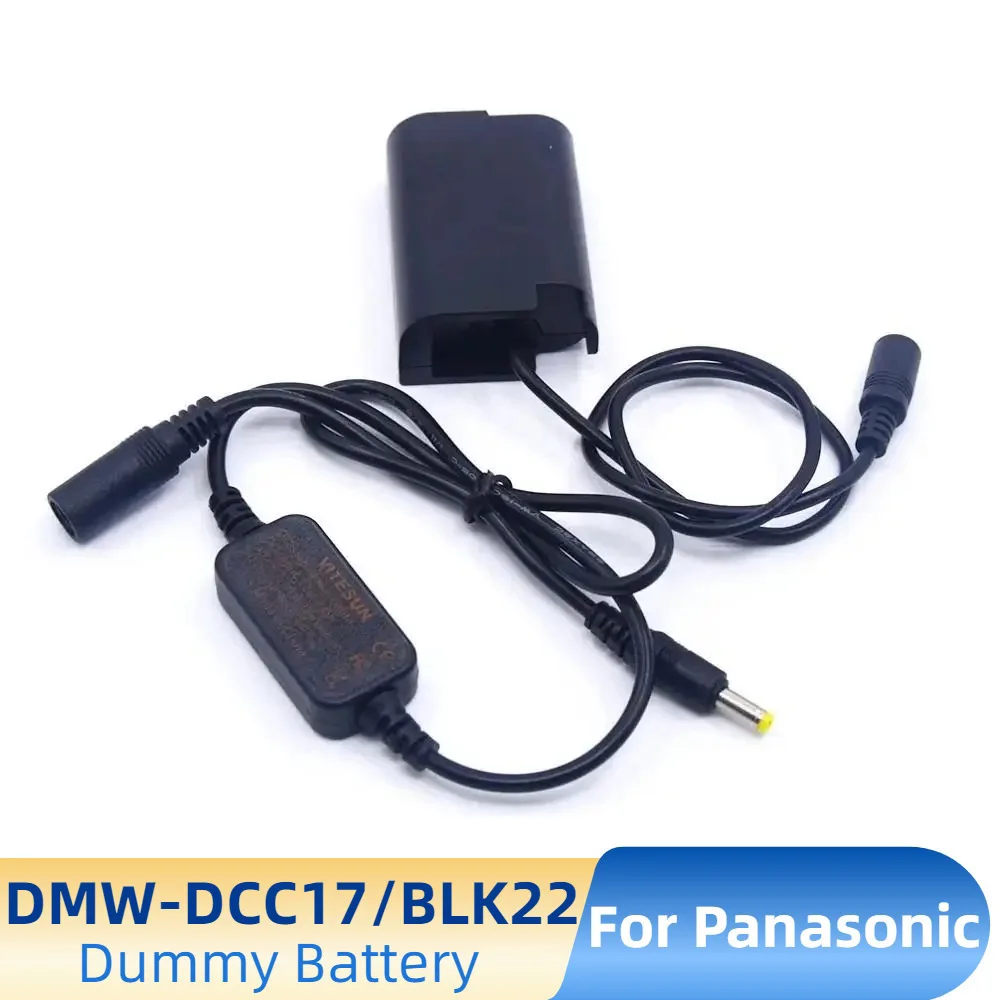 

BLK22 Dummy Battery DCC17 DC Coupler 12V-24V Step Down Cable for Panasonic Lumix S5 DC-S5 DC-S5K Camera
