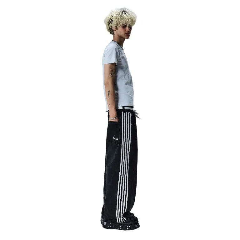 Streetwear Hwc Jeans Y2K Harajuku Hip Hop Striped Baggy Jeans Black Pants Mens Womens New High Waisted Wide Leg Trousers Clothes 6