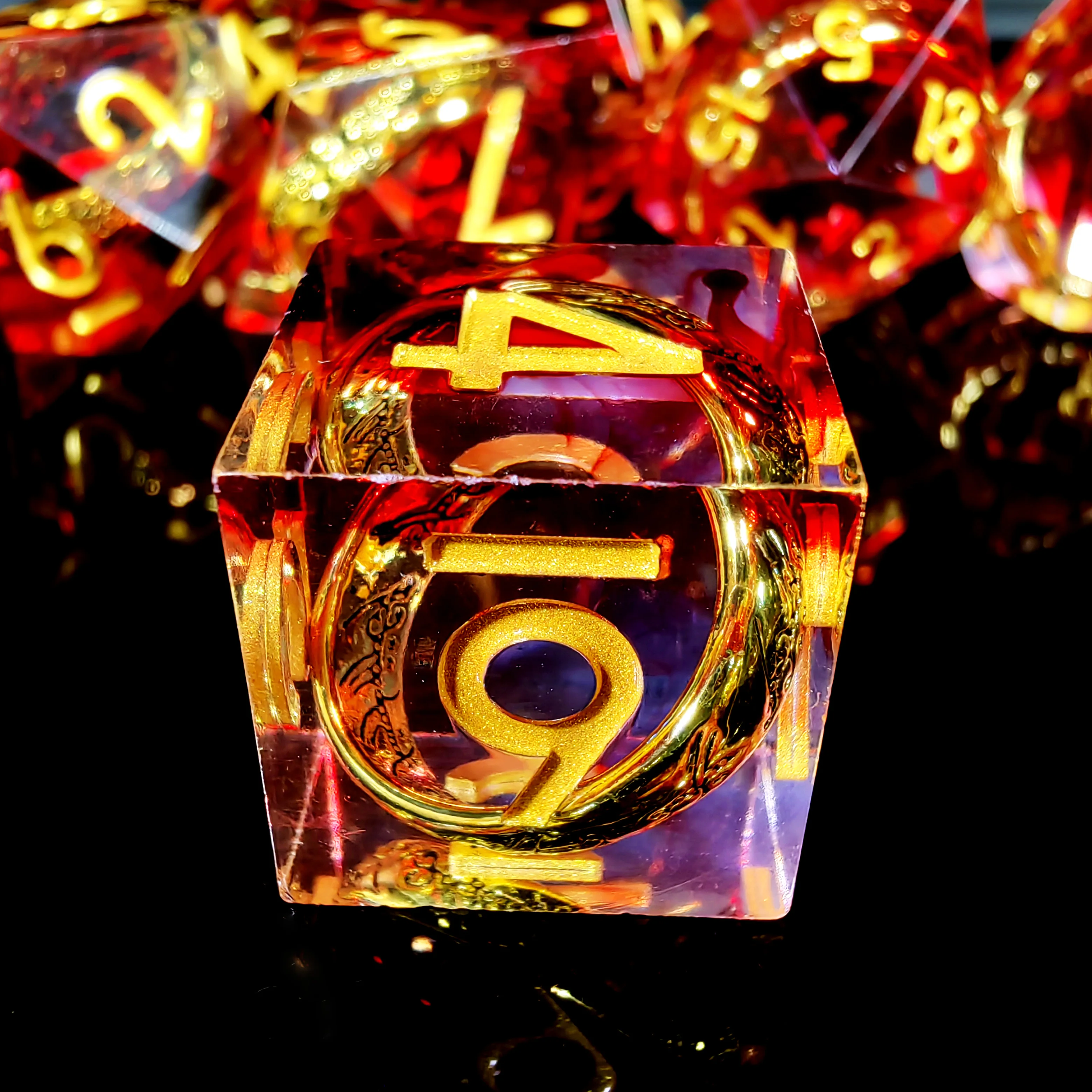 DnD Dice Set-7 Piece Red Resin Polyhedral Dice with Embedded Ring Core for Dungeons and Dragons, RPG Games