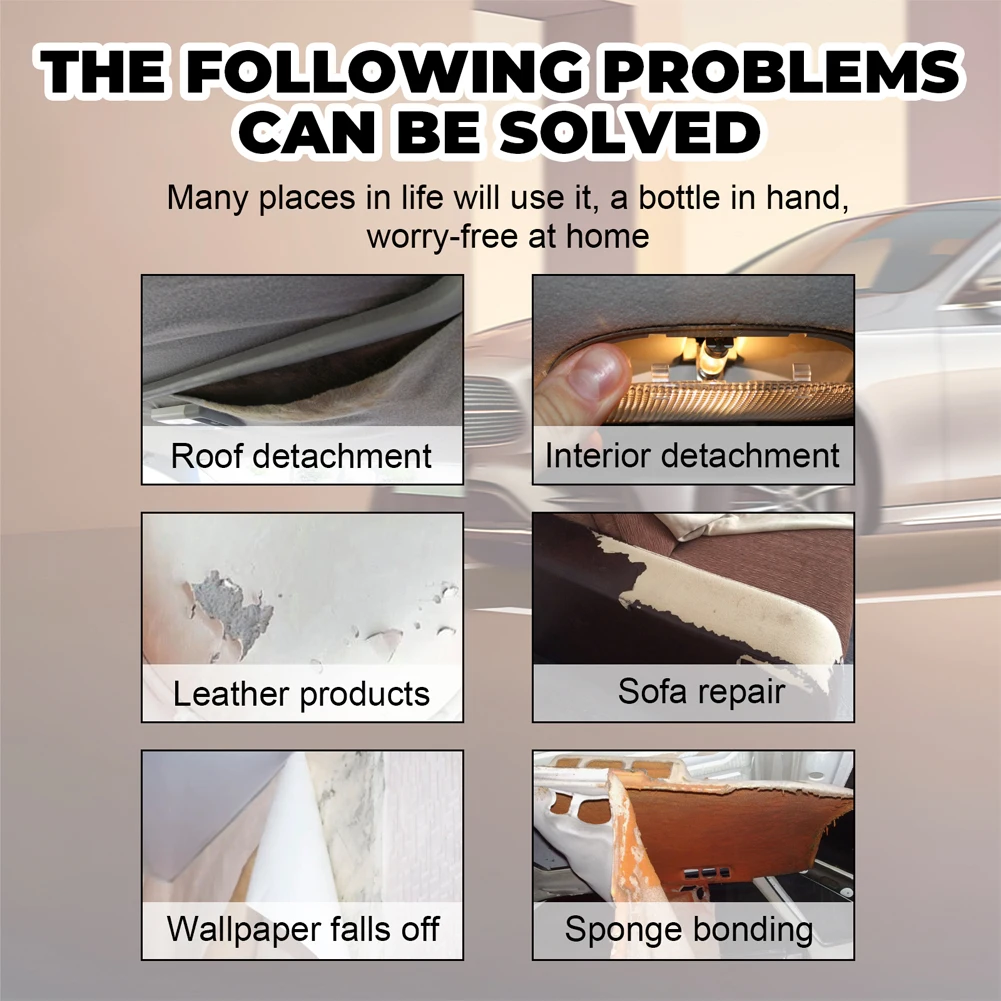 Car Interior Roof Liner Repair Glue with Brush Fast Dring Car Headliner Leather Repair Spray Universal Car Roof Powerful Glues 3