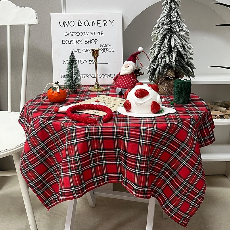 Christmas Plaid Tablecloth Xmas Red Green Rectangle Party Table Cloth Vintage Dining Table Cloth 2025 New Year Home Party Decor