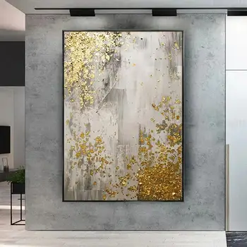 HandPainted Gold Gray Abstract Canvas Art