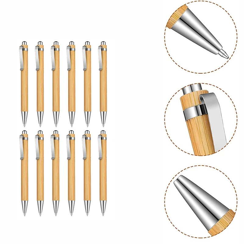 대나무 개폐식 볼펜, 블랙 잉크, 사무용품, 목재 볼펜, 1 mm