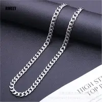 Hmeey – collier chaîne en acier inoxydable, Long Hip Hop pour femmes et hommes sur le cou, bijoux à la mode, accessoires cadeaux, ras du cou couleur argent 1
