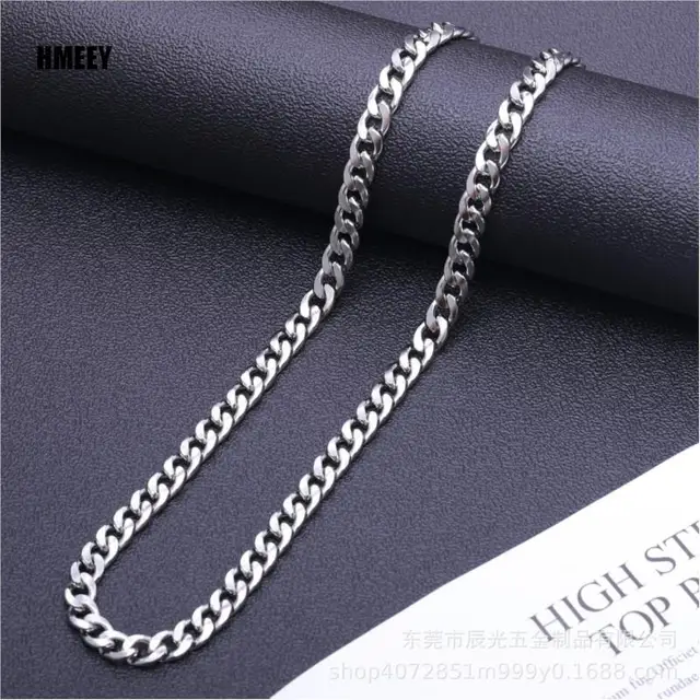Hmeey – collier chaîne en acier inoxydable, Long Hip Hop pour femmes et hommes sur le cou, bijoux à la mode, accessoires cadeaux, ras du cou couleur argent 1