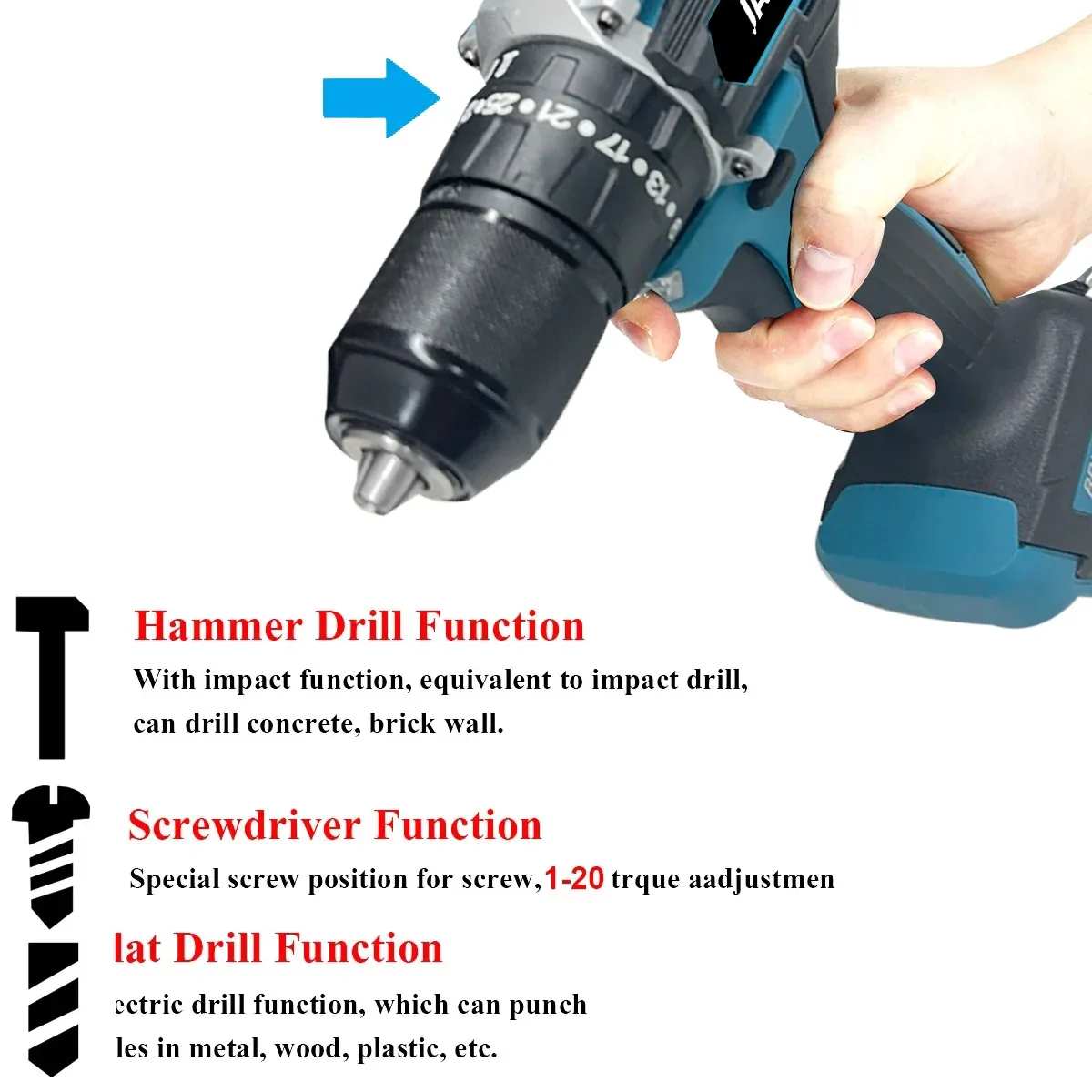 JAUHI 13mm High-Power Brushless Electric Impact Drill with Dual Speed and Adjustable Torque