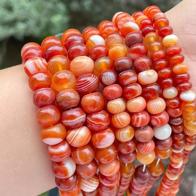 

Natural Stripe Orange Agate Stone Beads Rondelle Heishi Smooth Spacer Loose Strand 15 Inch for Necklace Bracelet Jewelry Making