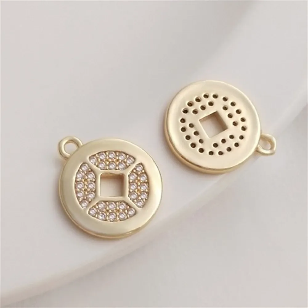 14K Gold Micro Inlaid Zircon Retro Pendant DIY Headpiece Bracelet Necklace Charms Pendant Material K366