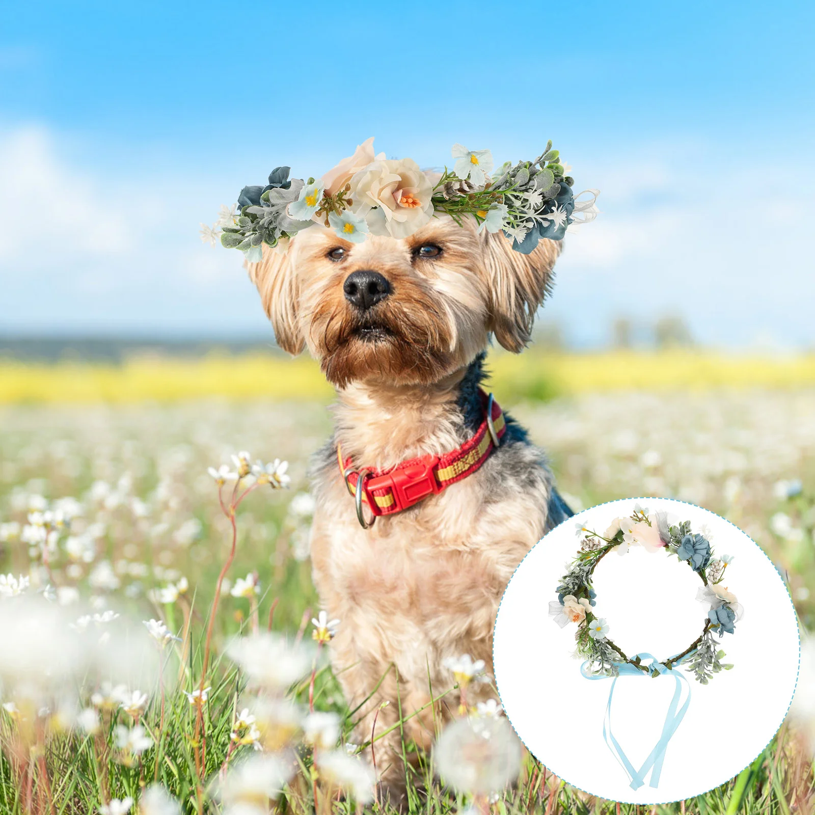 

Ornament Puppy Collar Flowers Dog Decor Portable Wedding Artificial Wreath Crown Bride