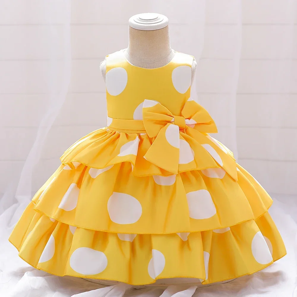 

0-5Y Baby Girl Pageant Dress Infant Birthday Party Dresses For Girls Dot Bow Princess Wedding Dress Newborn Christening Gown