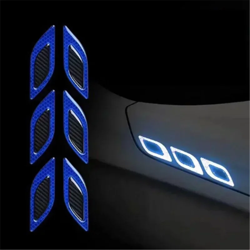 6Pcs Car Reflective Bumper Strips 3D Carbon Fiber Night Safety Driving Tape Secure Reflector Stickers Car Exterior Accessories