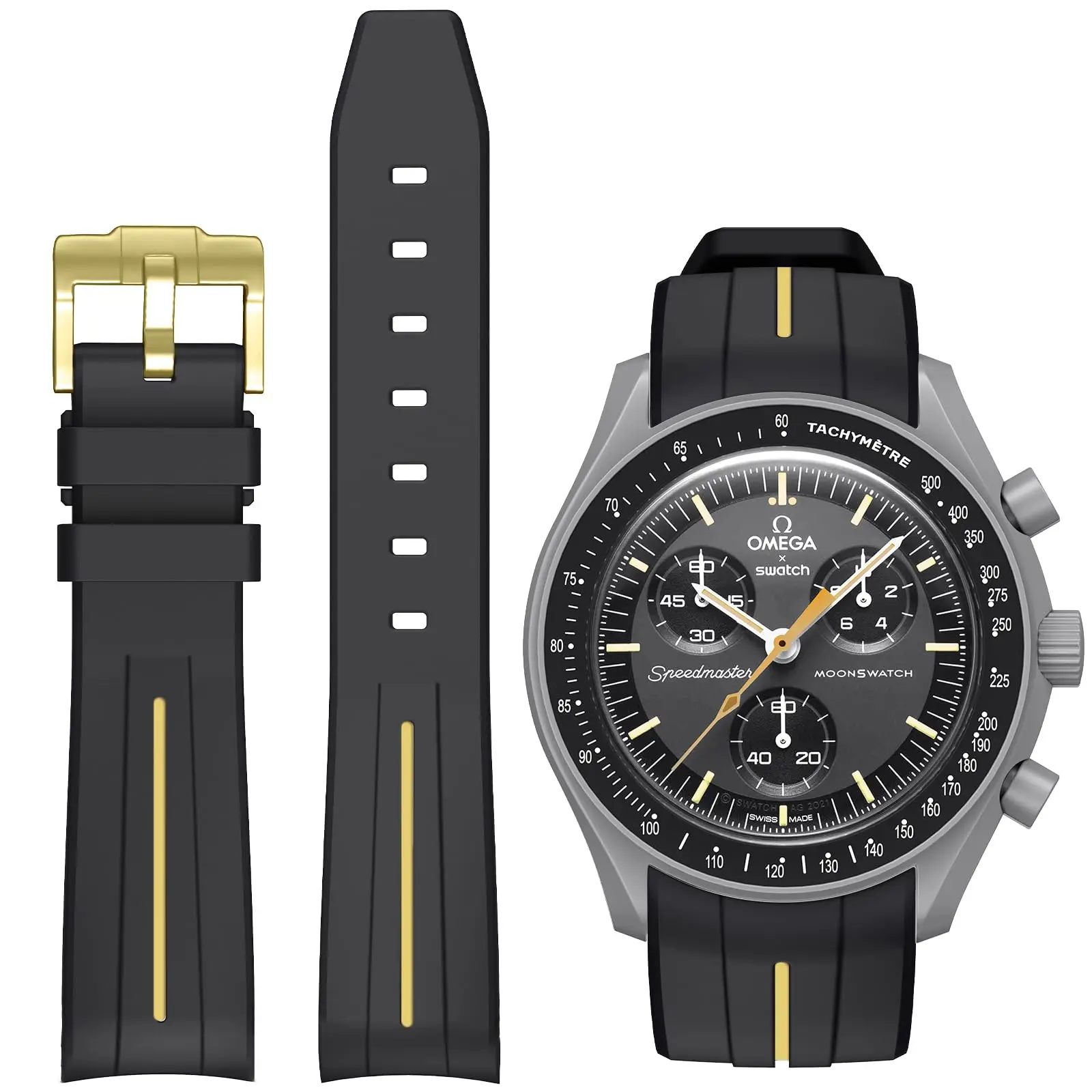 Cinturino In Silicone Da 20Mm Per Speedmaster Moonswatch Omega X Swatch Co-Branding Mission To Moonshine Gold Fashion Watchband Accessorie