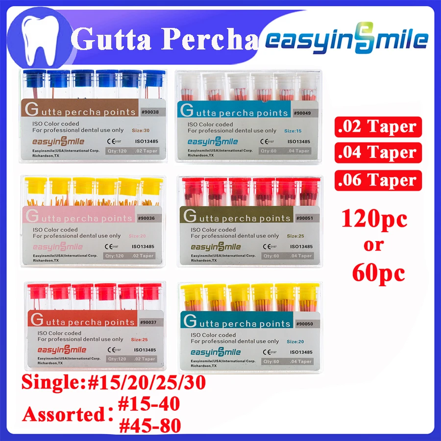 60pc/120pc/box EASYINSMILE Dental Root Canal Gutta Percha Paper Point