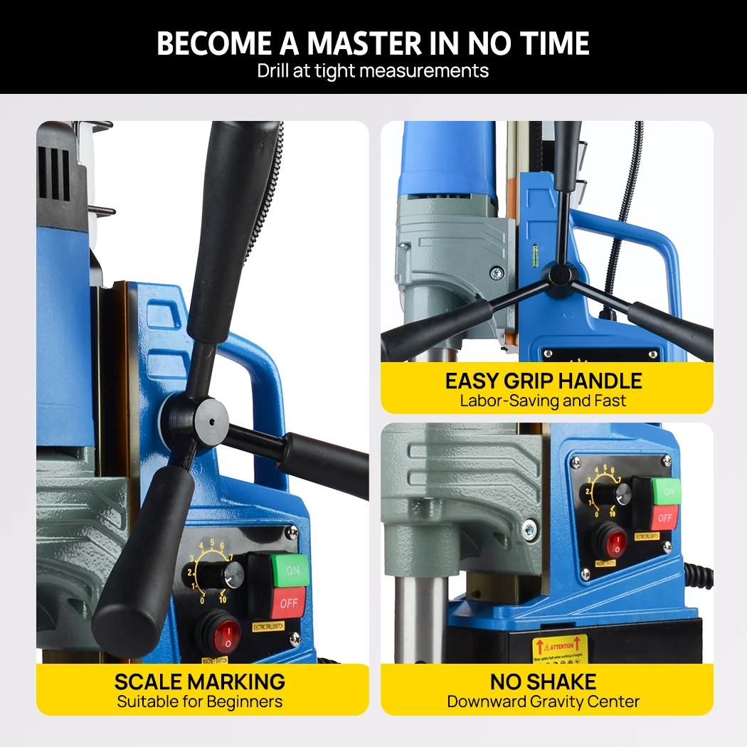 PORIYA Magnetic Drill 1550W 2922lbf/13000N Portable Mag Drill Press 500RPM 6 Bits Blue — view 6