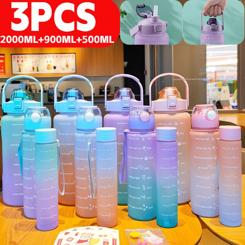 Ready Stock] KCJ 2000ml Reminder Fitness water bottle with straw scale Big  bottle 2Liter Gym bottle