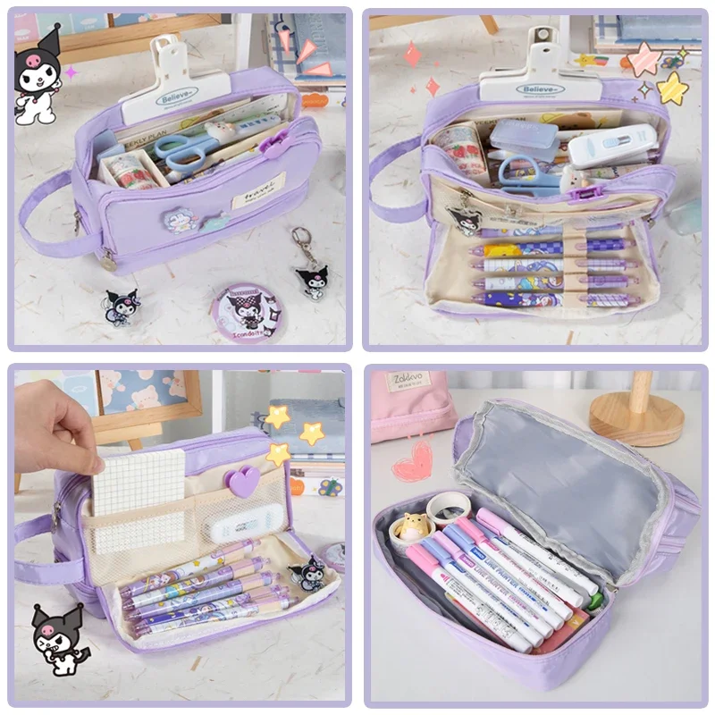 Girl Large Capacity Pencil Case Kawaii Aesthetic Pen Pouch 3 Compartments Organizer Korean Stationery School Supplies pencil cases pen storage bag stationery box