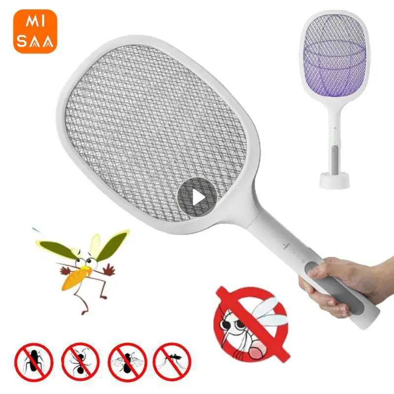 

2 In 1 Mosquito Racket USB Rechargeable Fly Zapper Swatter Lamp Seduction Trap Summer Night Baby Sleep Protect Tools