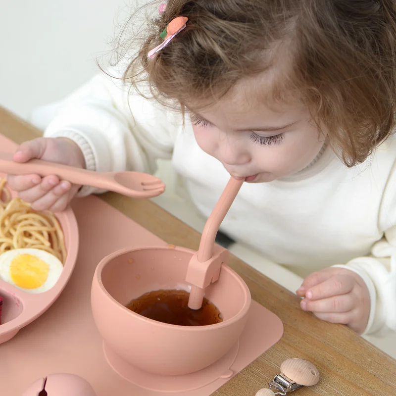 Baby Soft Silicone Drinking Straw Clip Holder Baby Feeding Soup Milk Juice Straw Children's Tableware Feeding Bowl Accessories 5