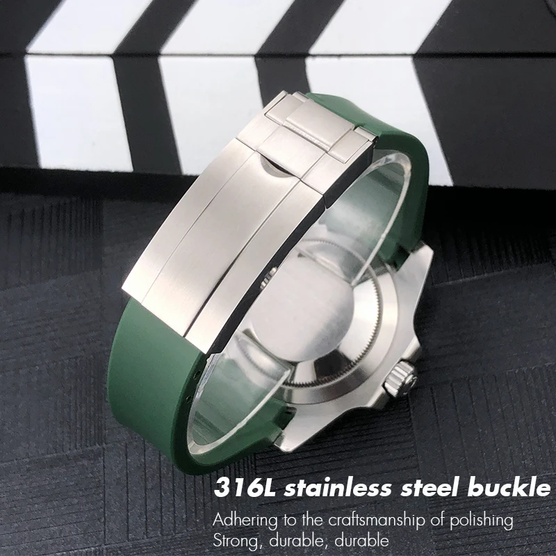 Estremità Curva 21Mm 20Mm Cinturino In Gomma Siliconica Abete Per Rolex Daytona Green Submariner Gmt Explorer Role Watch Strap