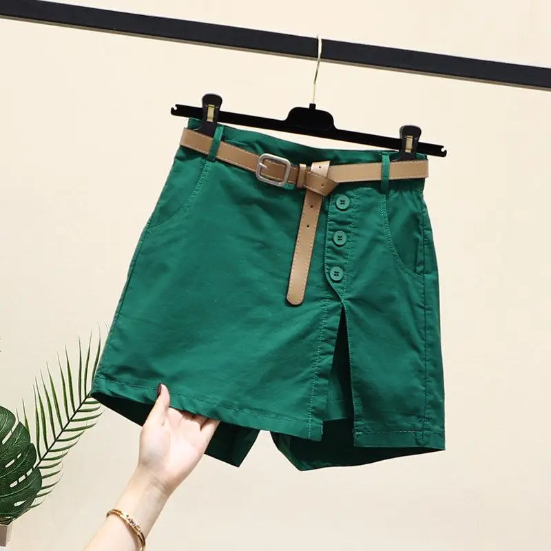 Women's Elastic Waist Solid Color Patchwork Button Pockets 2023 Summer New High Waist Casual Shorts Korean All-match Pant Skirts