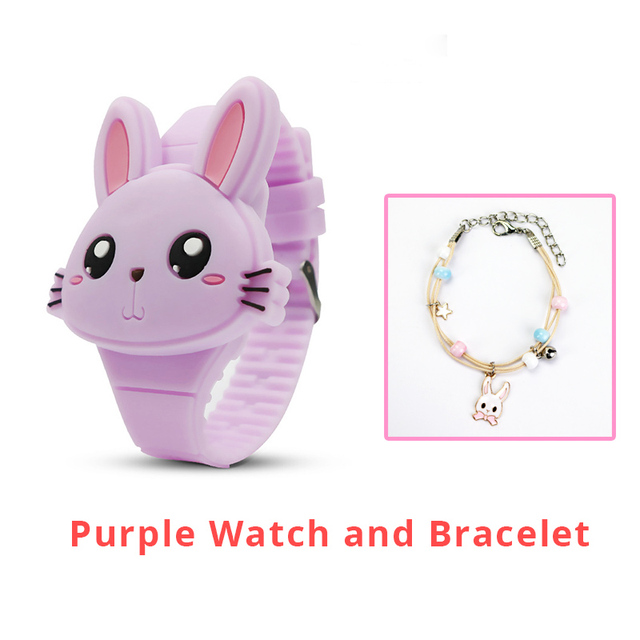Rabbit Girls Watches with Bracelet Flip Cover Rubber Led Digital Kids Watch Child Clock Relogio Infantil Menino