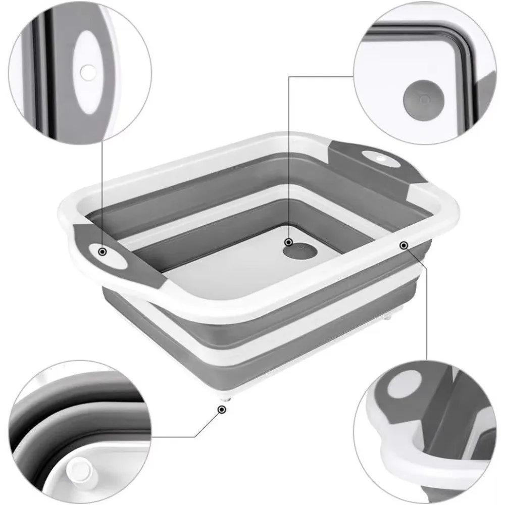 Tragbares, zusammenklappbares Schneidebrett, platzsparend, mit integriertem Waschbecken, zusammenklappbares Waschbecken, langlebig, 3-in-1 – Detail 5