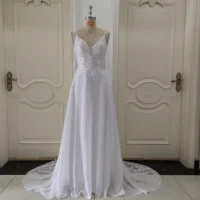 Customized ZJ6032 Chiffon Wedding Dresses for Women 2025 Summer New Sleeveless Bridal Gowns with Lace New Court Train 1