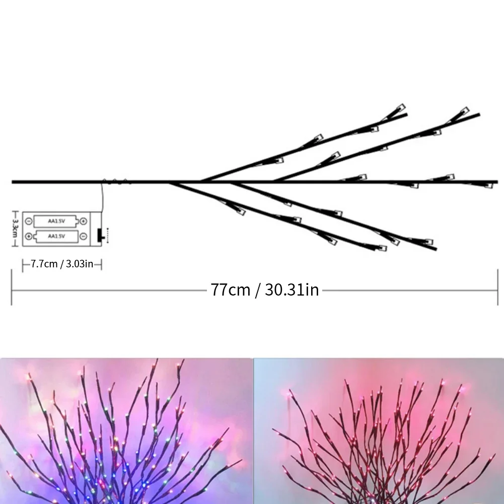 LED White Birch Branch Lights 20LED Battery Operated Fairy Twig Lamp for Christmas Wedding Home Party Table Decoration