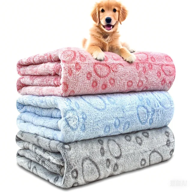 Sd0ff05910e1f497c81b9ba02c226ce0c2.png 1pcs Ultra-Soft Paw Print Dog Blankets - Machine Washable, Cozy Pet Pillow Pads for Indoor & Outdoor Use - Ideal for Small to La
