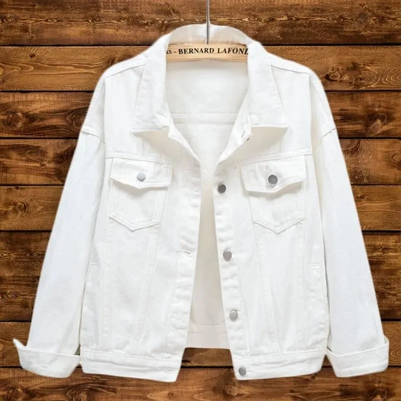 White Denim Jacket Women Korean Fashion Loose Short Jean Coat Spring Autumn Long Sleeve Single Breasted Wild Cowboy Jackets short down padded jacket women 2023 kawaii korean style wild loose pearlescent stand up collar winter jackets parkas cotton coat