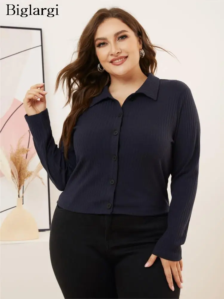 

Plus Size Knitted Autumn Shirt Tops Women Bodycon Fashion Long Sleeve Ladies Cropped Blouses Office Woman Shirts Tops 2023