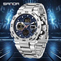 SANDA 6312 New Steel Strip Sports Watch Dual Display Dual Movement 5ATM Waterproof Multi functional Men's Electronic Watch