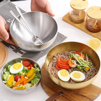 Ciotole in acciaio inossidabile 304 Ciotole per insalata di frutta oro argento Tagliatelle isolate termicamente Ciotole per ramen Contenitori per alimenti Stoviglie da cucina 1