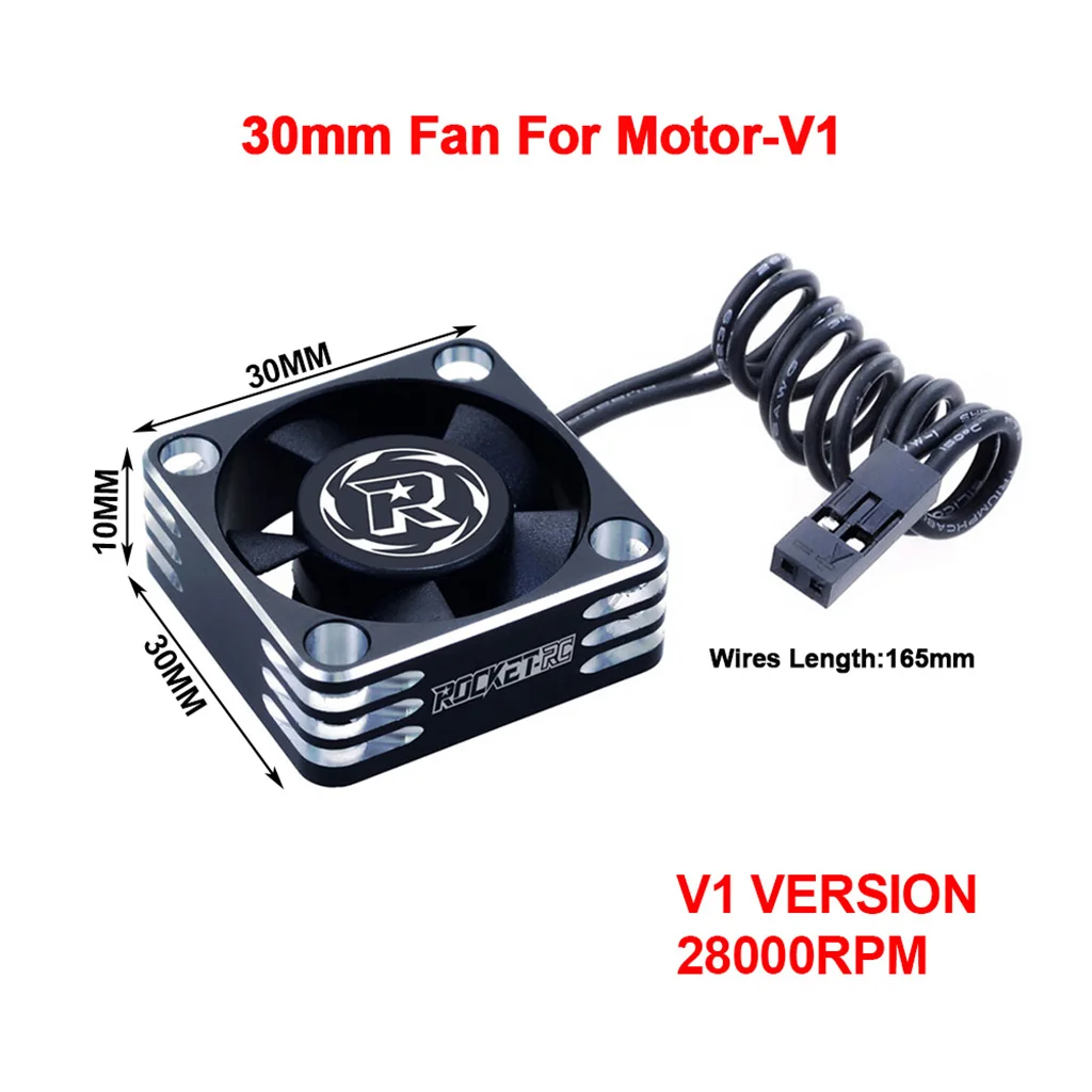 Gros plan sur le connecteur JST du ventilateur de refroidissement pour moteur RC 40mm V2, câbles rouges et noirs bien visibles.