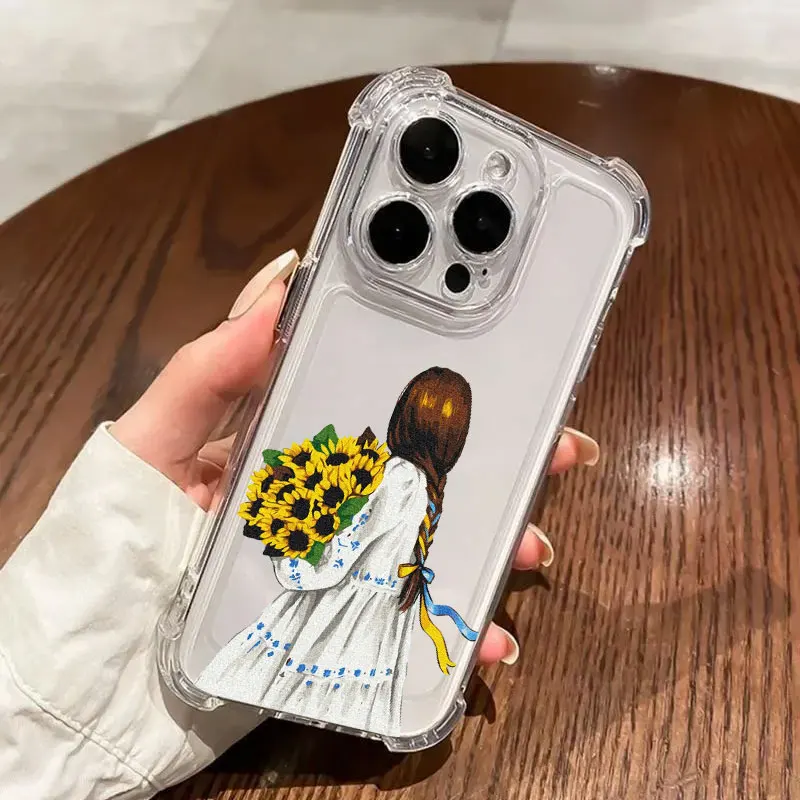 Ukraine Girl Sunflower Design Soft Clear Phone Case
