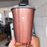 Kingdom of Saudi Arabia Logo with Cover Lid 304 Stainless Steel Tea Mug Outdoor Camping Coffee Mug Wholesale 345ml 2
