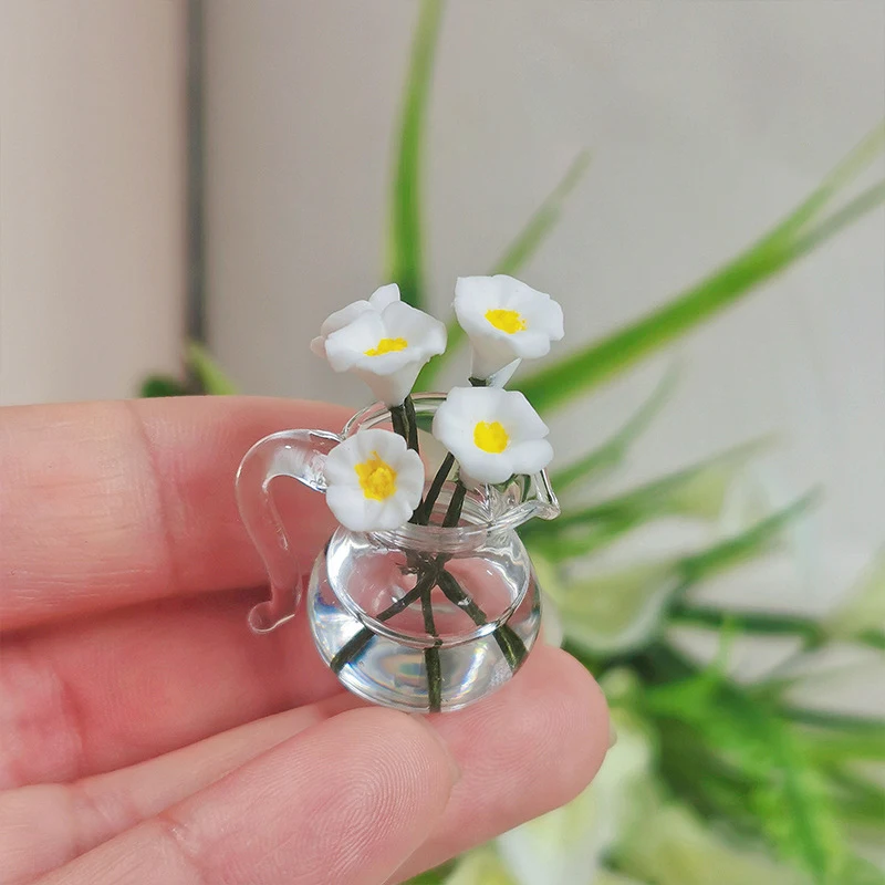 

1:12 миниатюрный кукольный домик, стеклянный мини-кувшин Morning Glory, Цветочная композиция, модель автомобиля, декоративные игрушечные аксессуары