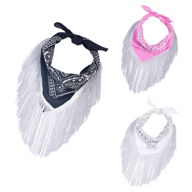 

Cowgirl Bandanas Tassel Bachelorette Bandanas Fringe Scarf Neckerchief Bandanas F0T5