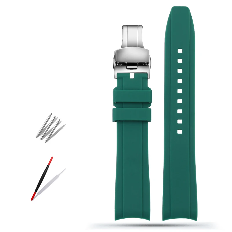 Premium Curved End Waterproof Silicone Sport Watch Band - 20mm/22mm